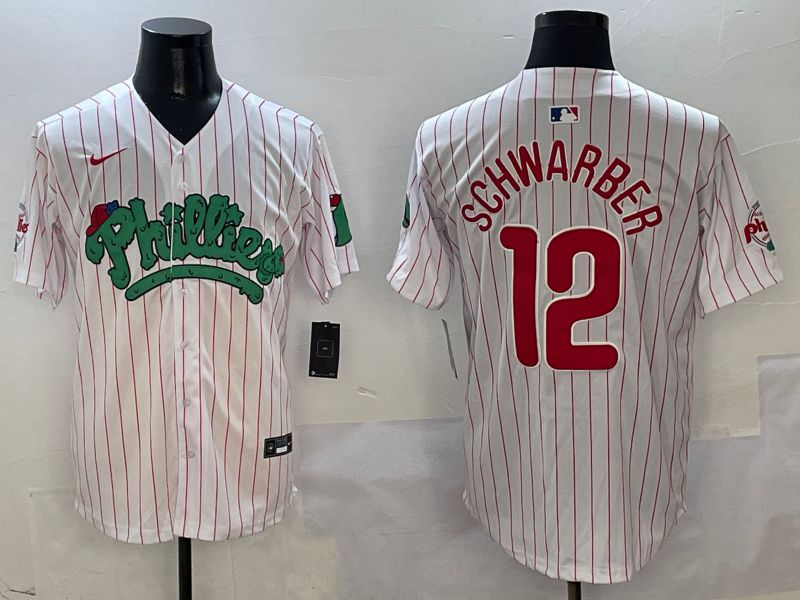 Men Philadelphia Phillies #12 Schwarber White Stripe Fourth generation Joint Name Nike 2025 MLB Jersey style 2->philadelphia phillies->MLB Jersey
